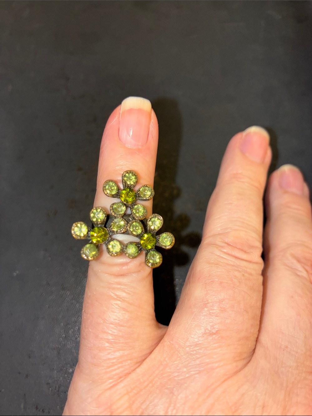 Green Crystal Floral Cluster Ring - This Is a Adjustable Ring